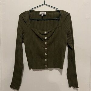 & other stories green ribbed long sleeve shirt with shell buttons